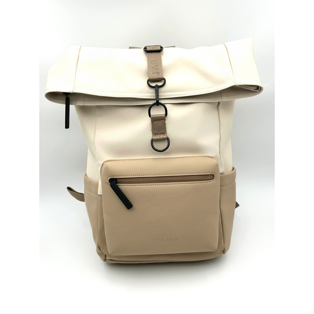 EUC Pajar Jiro Waterproof Rolltop Backpack White Cream Tan Laptop Sleeve Zipper
